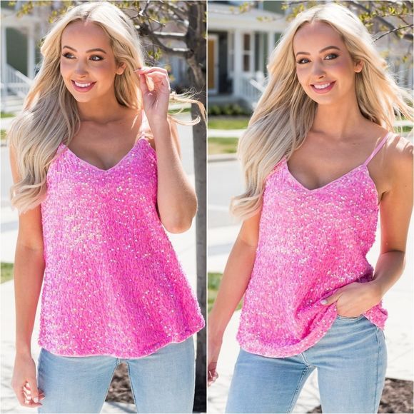 Harmony In Nature Tops - Sequin V-Neck Cami